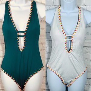 BECCA Small Teal White Camille Reversible Swimsuit